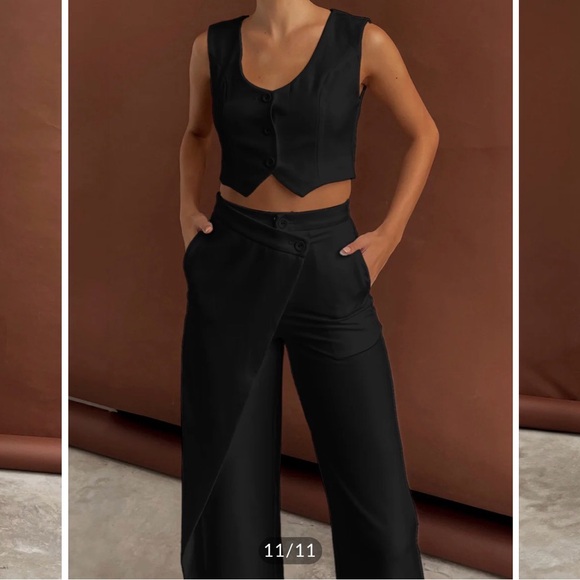 Commense Pants - Commense Black Asymmetric Wide-Leg Pant Set